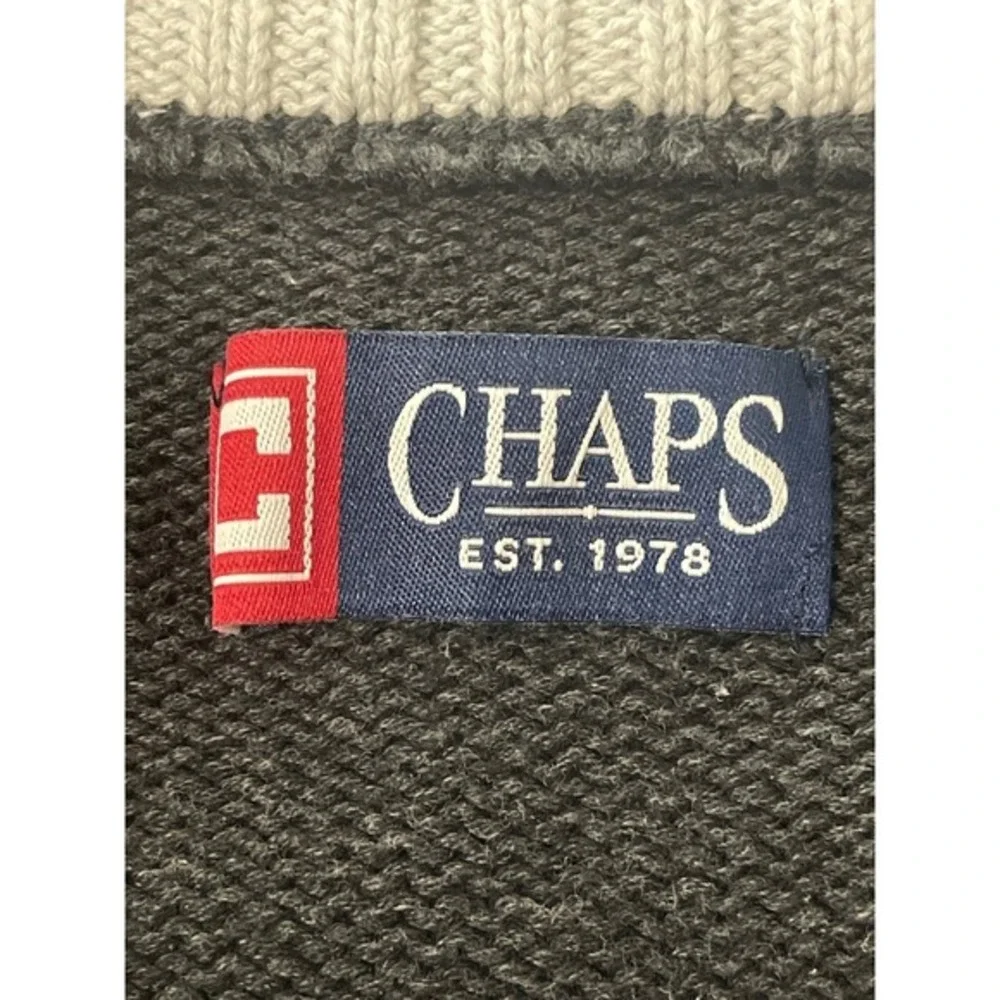 Chaps Quarter Zip Sweater Charcoal‎ Striped coastal grandpa preppy athletic